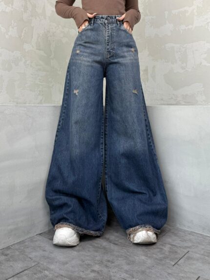 شلوار سوپر بگ خنج دار آبی گازوئیلی کد 4056