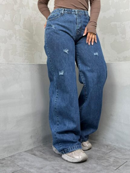 شلوار نیم بگ آبی تیره کد 4069