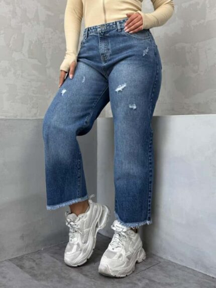 شلوار واید لگ آبی تیره کد 4077