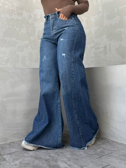 شلوار شافل آبی تیره سایز بزرگ کد ۴۱۱۳